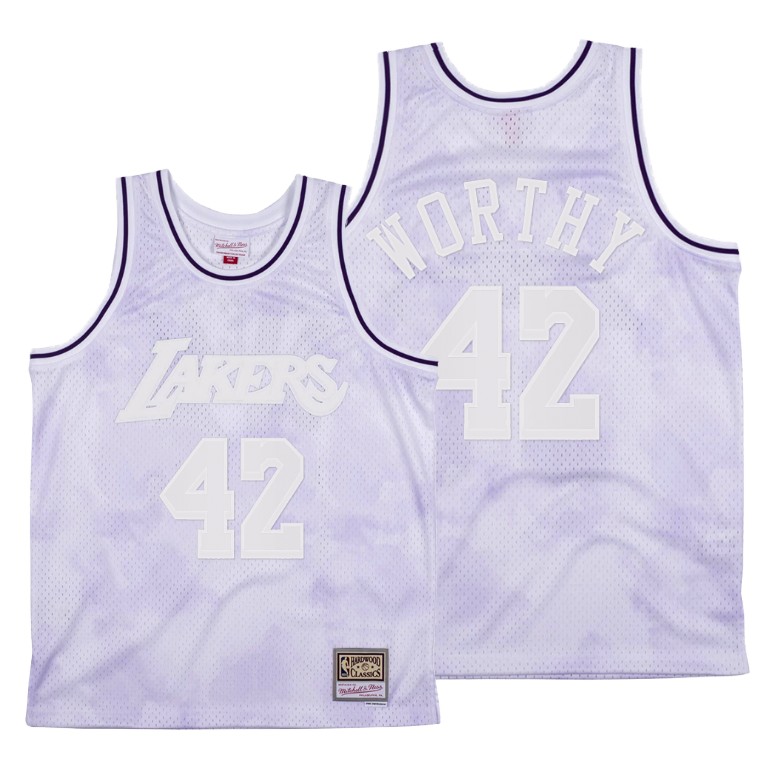 Men's Los Angeles Lakers James Worthy #42 NBA Cloudy Skies Mesh Hardwood Classics Grey Basketball Jersey XPS1683XD